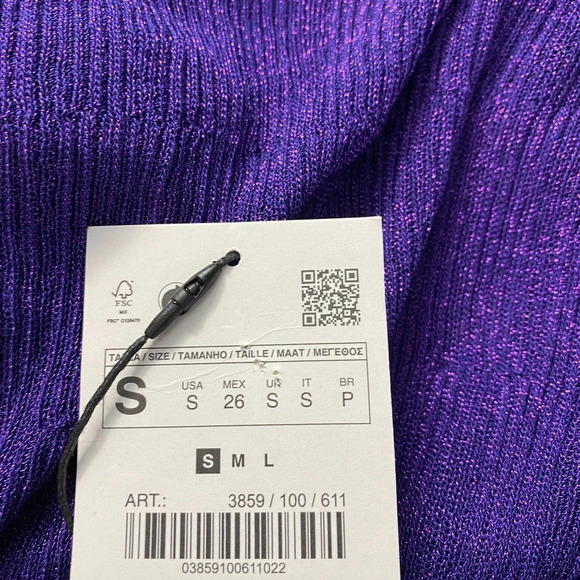 Zara Dress Metallic Thread Shimmer Long Knit Maxi Cape Purple Size US Small - Picture 11 of 12